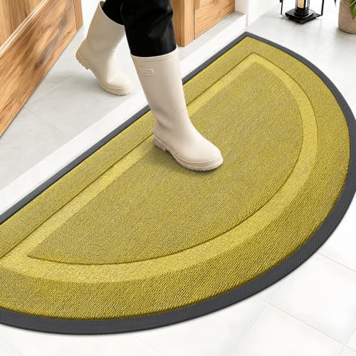 Image of OLANLY Half Circle Door Mat Indoor Outdoor Entrance Welcome, Waterproof All-Season, All-Weather Doormat, Sturdy Natural Rubber, Low Profile, Easy Clean Patio Porch Entryway Mat, 47x23, Lime Green