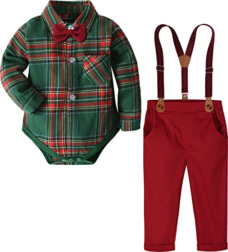 Image of A&J DESIGN Baby Boys Suits Infant Gentleman Formal Wedding Suspenders Outfit with Bowtie
