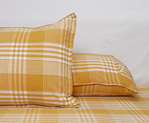 Image of AIRWILL, 200GSM Handloom Cotton Double Bedsheet with 2 Pillow Covers (Track Dobby Yellow)