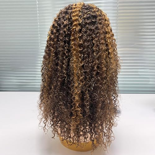 Image of XSY 28 Inch Highlight Ombre Kinky Curly Headband Wig Human Hair P2 /30# kinkycurly None Lace Front Wigs for Black Women Brazilian Virgin Human Hair Headband Wigs