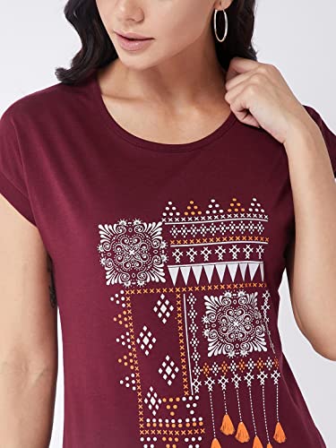 Image of Modeve Women Printed Cotton Blend Half Sleeve Round Neck T-Shirt for Summer