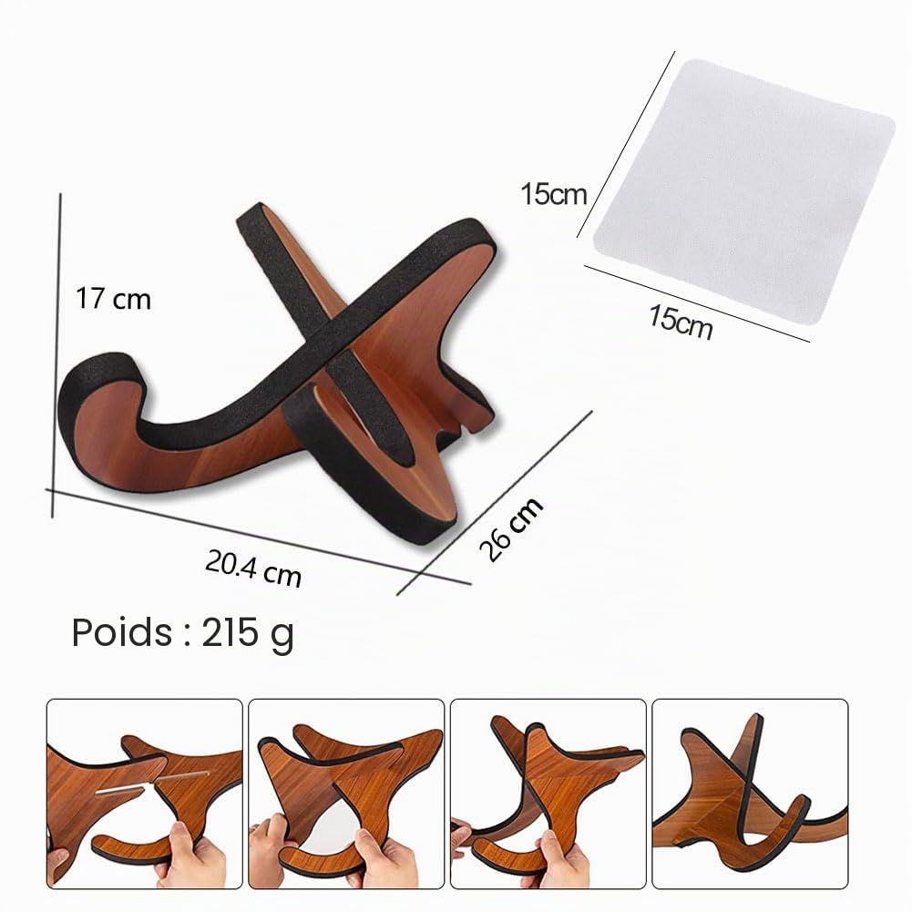 Support pour Ukulélé, Guitare, Mandoline, Banjo, Violon - Support X-Frame avec Bord Eponge, Support Guitare Sol, Bois, Marron