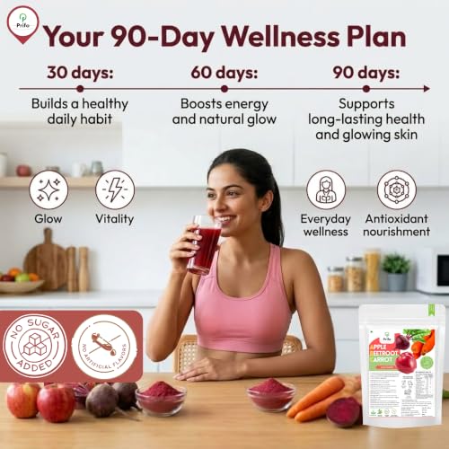 Image of Prifo ABC Juice Powder 250g - Apple Beetroot Carrot Superfood Mix | Natural Detox Drink for Immunity, Glowing Skin & Energy | No Added Sugar, Non-GMO & Preservative-Free | Travel-Friendly