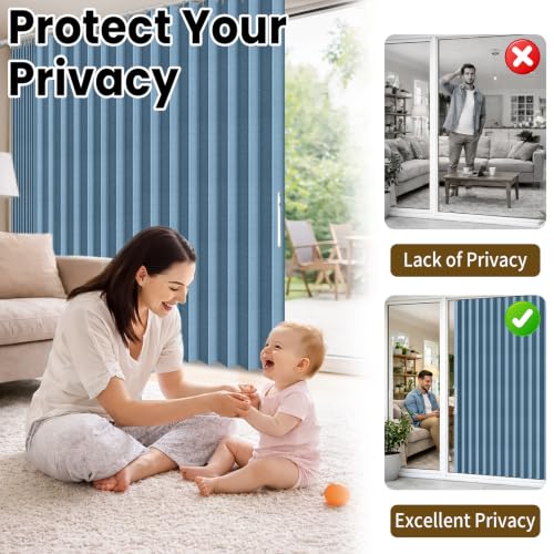 Image of AJAZZ Blackout Accordion Door Curtain 1 Panel 98 inchx106 inch Blue - Magnetic Folding Room Divider, No-Drill Sliding Patio Closet