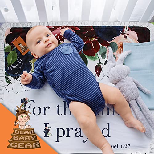 Image of Dear Baby Gear Reversible Baby Blankets - Soft Nursery Blanket for Newborn - Toddler Blankey - Throw Blanket for Boys & Girls - Infant Blankets -43x33 (for This Child I Prayed Floral - White Ruffles)