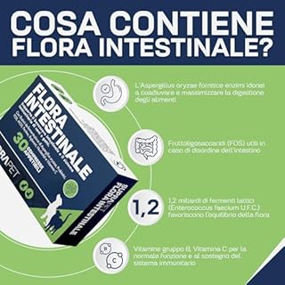 Suprapet Flora Intestinale Cani e Gatti 30 compresse - Fino a 2 Mesi di Fornitura, Con Fermenti Lattici, Probiotici, Vitamina C - Per Intestino e Flora Batterica