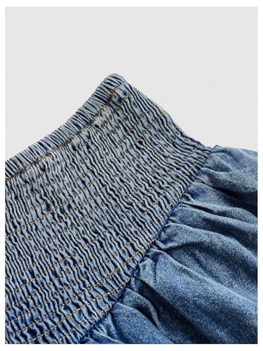 MakeMeChic Women's Shirred Denim Mini Skirt Ruffle Tiered Layer Short Jean Skirts3