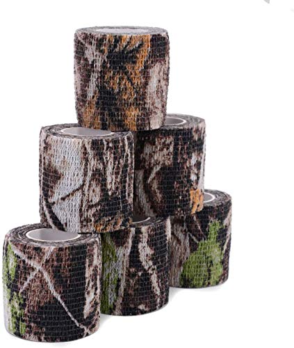 Uning Self-Adhesive Camouflage Tape Wrap for Gun, 6 Roll Protective Camo Form, Non-Woven Stealth Camo Tape Stretch Bandage for Outdoor Camping Hunting Rifle Shotgun 5CM x 4.5M (Realtree Camo)