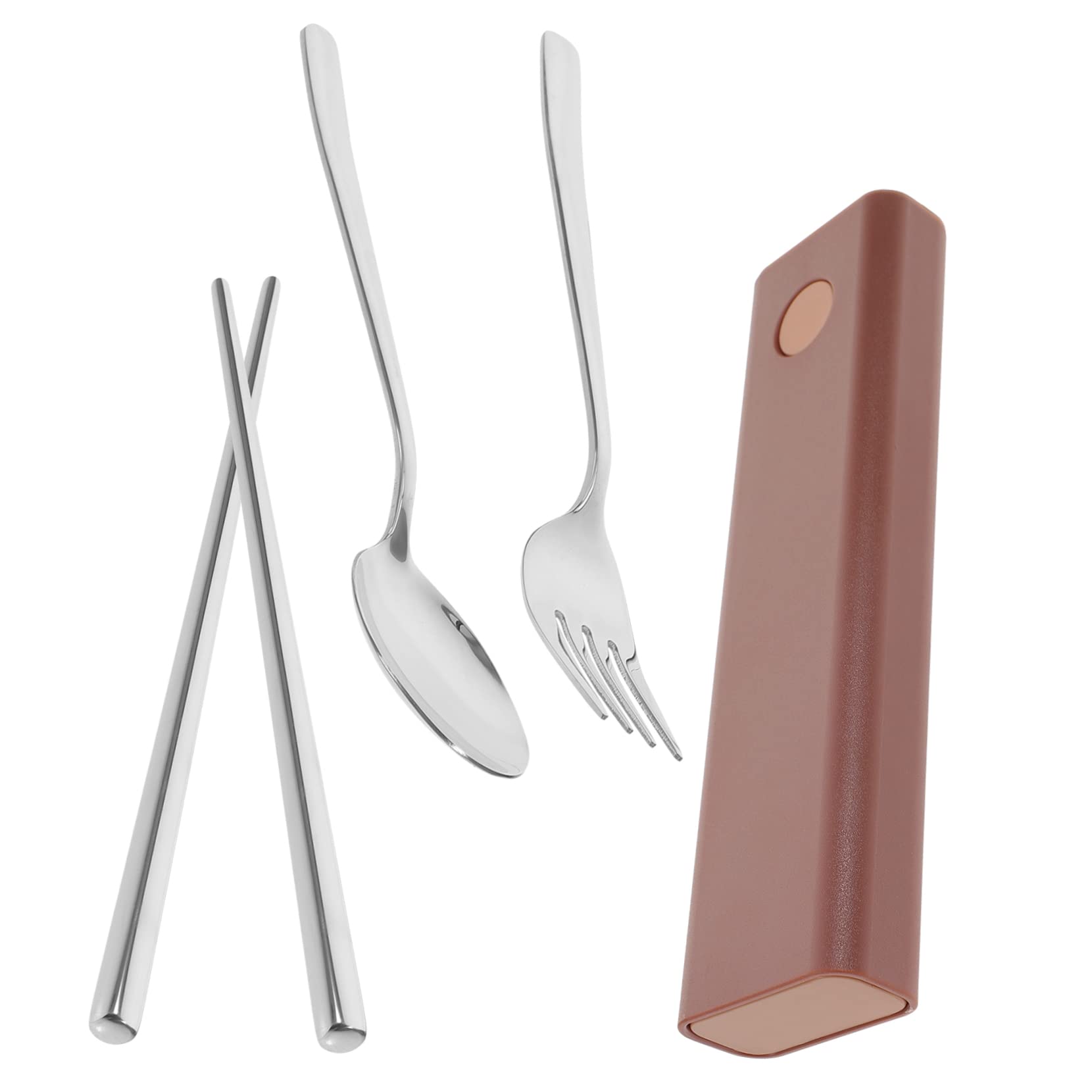 Support de baguettes 2 ensembles fourchette cuillère baguettes couverts de voyage ustensiles de service ensemble de voyage en acier inoxydable ensemble d'ustensiles ensemble d'ustensiles de déjeuner