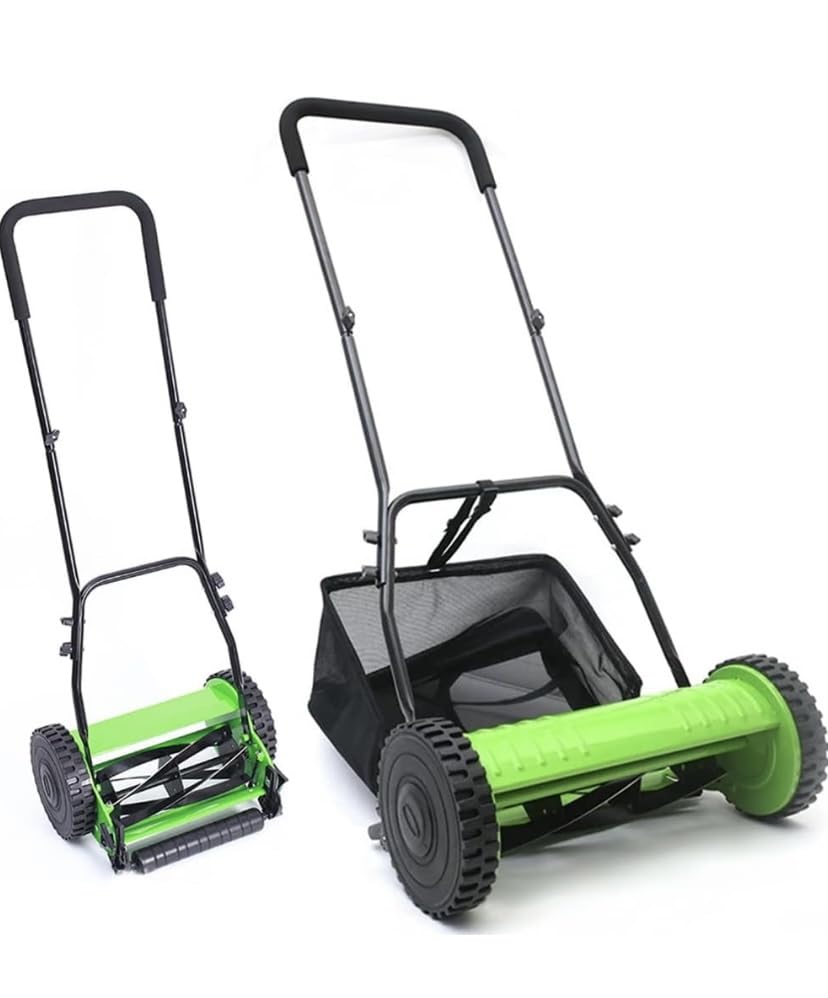 16-inch Hand Push Lawnmower, Adjustable Cutting Height, Removable Grass Catcher 40cm Cutting Width, Cutting Height of 13 to 33 mm of Small Gardens