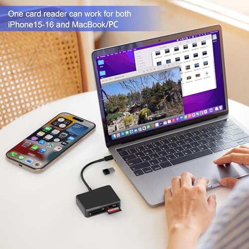 Image of SD Card Reader, 4 in 1 USB C to SD /TF /CF /MS Card Reader with USB to USB C Adapter Memroy Card Reader for iPhone 17 /16 /15 Pro Max iPad Pro MacBook Pro /Air iMac M4 /M3 /M2 Android Phone /Tablet PC (Black)