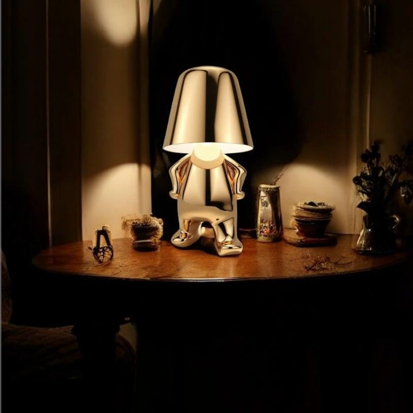 Image of Statue Electroplated LED Table Lamp, Gold Metallic Finish, Touch Control, USB Rechargeable, 3 Colour LED, Dimmer Option, Home, Living Room, Study & Office Desks (Standing)