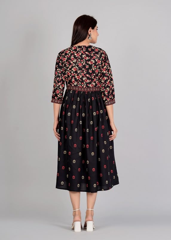 Image of Trendy Printed Anarkali Gown Kurti for Women's Ethnic Wear Gown (Balck)