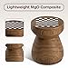 COSIEST Outdoor Side Table w Chessboard, 14''Concrete Faux Wooden Garden Stool, Lightweight Decor Outdoor Round End Table, Plant Stand for Garden and Deck, Brown