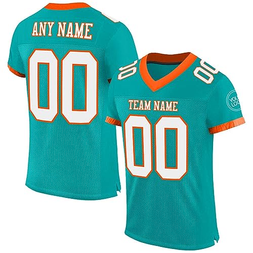 Personalized Football Jersey, Football Shirt, Football Shirts for Women, Football Jerseys for Women, Aqua White-Orange Football Jersey, Football Shirts for Men, Football Gifts