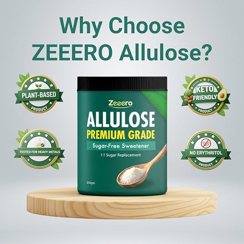 Image of Zeeero Allulose Premium Grade Sugar-Free Sweetener, Zero Calorie, Zero Carb, Keto Diet Friendly, Natural Sugar Replacement, 250gm