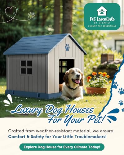 Image of Vizamoplast Paw Villa Large Dog House | Premium PP Plastic Dog Kennel for Indoor & Outdoor Use | Weatherproof, UV Resistant, Water & Mildew Proof | Easy DIY Assembly | Ventilated | Easy Clean