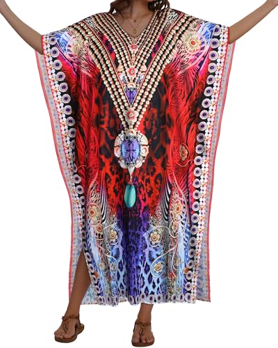 Image of Kaftan Dresses for Women V Neck Caftan Batwing Sleeve Swimsuit Cover Up