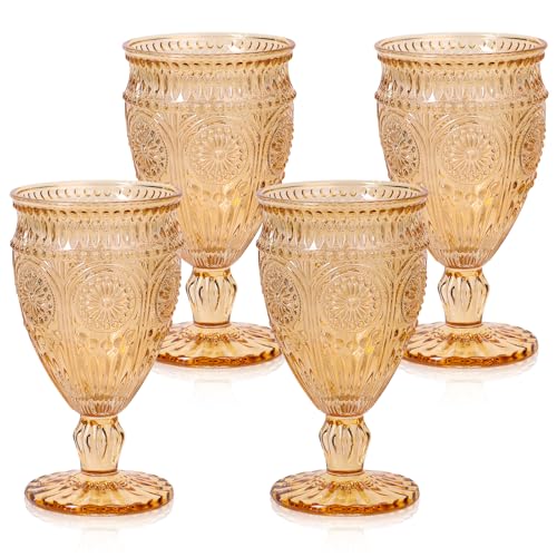 Darlion Amber Wine Glasses, 11oz Glass Goblets...