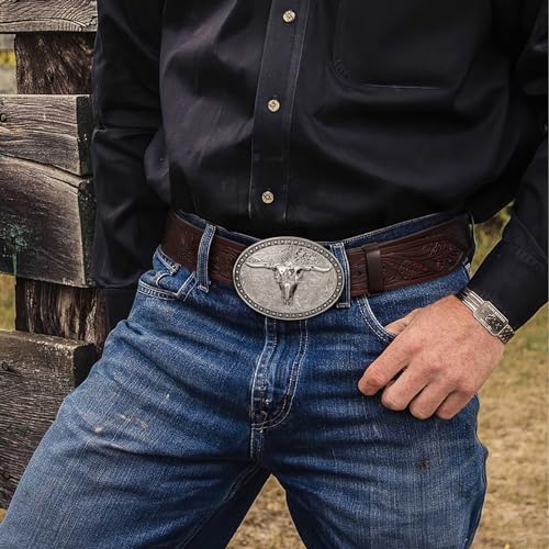 Image of SANSTHS Cowboy Belt Buckle, Western Belt Buckles for Men Women Texas Bull Rodeo Cowgirl Belt Buckle