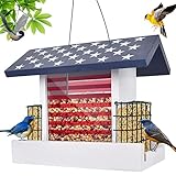 Gaprass Bird Feeders for Outdoors Hanging, Handmade Wooden Bird Feeder with 2 Plastic Windows and 2 Suet Holder Cages, 5.18 lbs Large Capacity for Outdoor Garden Decoration Yard