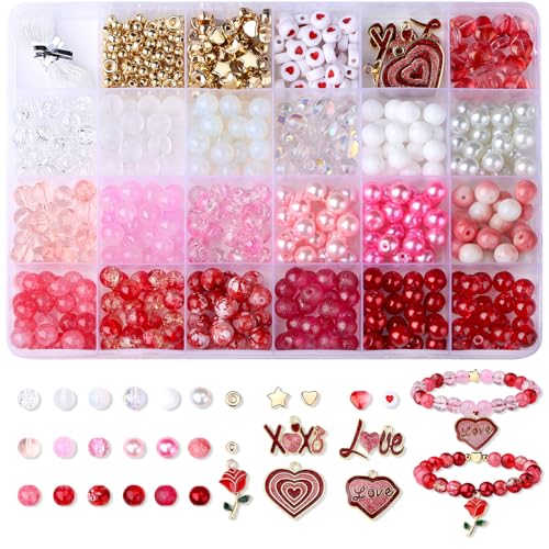 DUQGUHO Valentines Day Beads for Jewelry Making Heart Beads