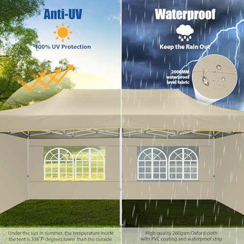 Image of Hoteel 10x20 Heavy Duty Pop Up Canopy Tent with 6 Sidewalls, Light Tan