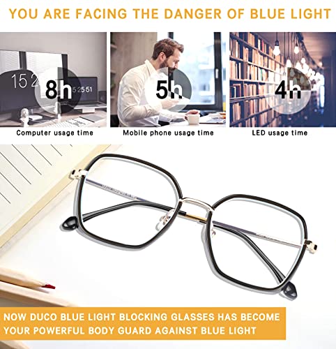 Image of DUCO Retro Square Blue Light Glasses for Women Oversized Blue Ray Blocking Glasses Computer Glasses Teens Fashion Eyeglasses Balck W020