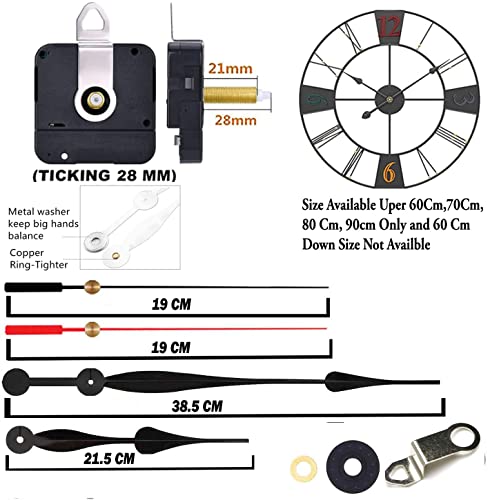 Image of Quartz Movement Clock Replacement Mechanism with 15.1 Inch Long Spade (Black Red 28 mm Shaft Length)