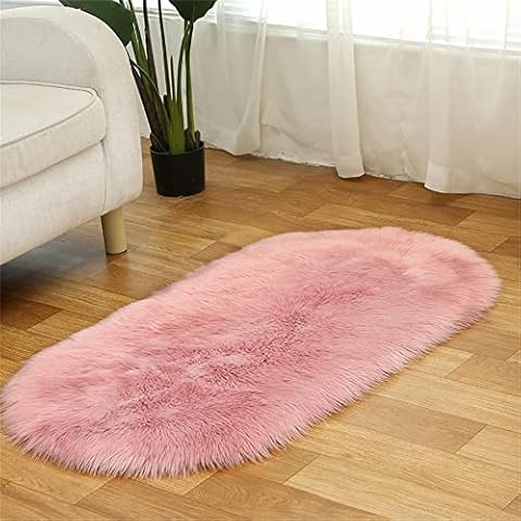 Tomifine Faux Sheepskin Rug, Soft Fluffy Fur Area Rugs for Living Room Bedroom Floor Sofa Chair Shaggy Carpet Non Slip Washable (50x80cm,Pink) Cover