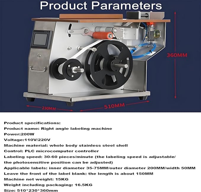 Etichettatrice industriale ad angolo retto ad alta velocità con touch screen PLC, potenza 200W, 30-60 etichette/min, compatibile con etichette antimanomissione