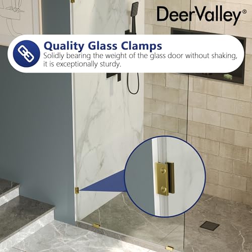 Image of DeerValley 36 inchx78 inch Frameless Shower Glass Panel, Brushed Gold | 3 /8'' Thick Tempered Glass, Stainless Steel Clamps, Reversible Installation, Easy to Clean