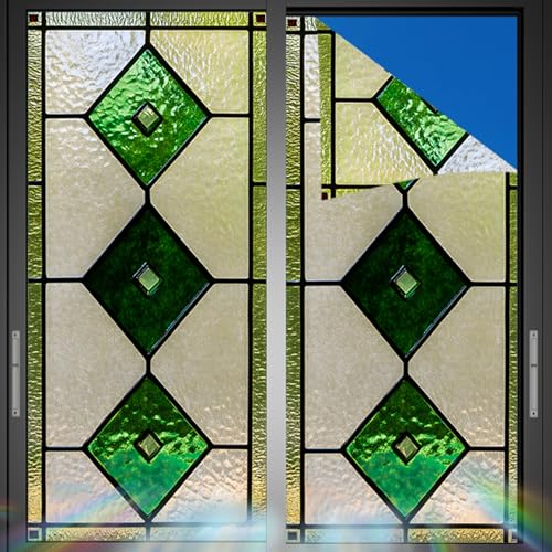 Image of Nuxovilar Green Diamond Window Film, 17.7x39.4inch | Gradient Diamond Pattern Static Cling for Home & Decor (Sparkle)