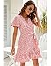Naggoo Women's Summer Wrap V Neck Polka Dot Print Ruffle Short Sleeve Mini Floral Dress with Belt (M, Pink)