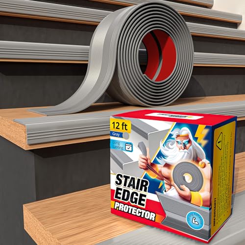 Stair Edge Protector 12 Ft - Gray Rubber Edge Trim for Steps - Vinyl Stair Nose Molding - Rubber Nose Trim - Fit for Indoor and Outdoor - Non Slip and Waterproof