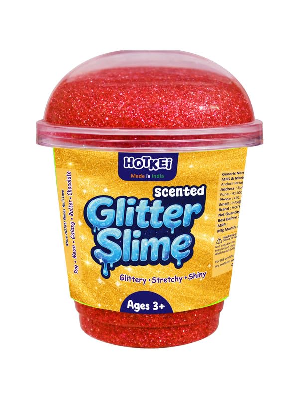 Image of HOTKEI Red Glitter Slime for Kids 3 to 10 Years Super Stretchy, Soft & Smooth Premium Shiny Slime Non-Toxic Sparkle Fun Slimy Toy Birthday & Return Gift for Kids Boys and Girls