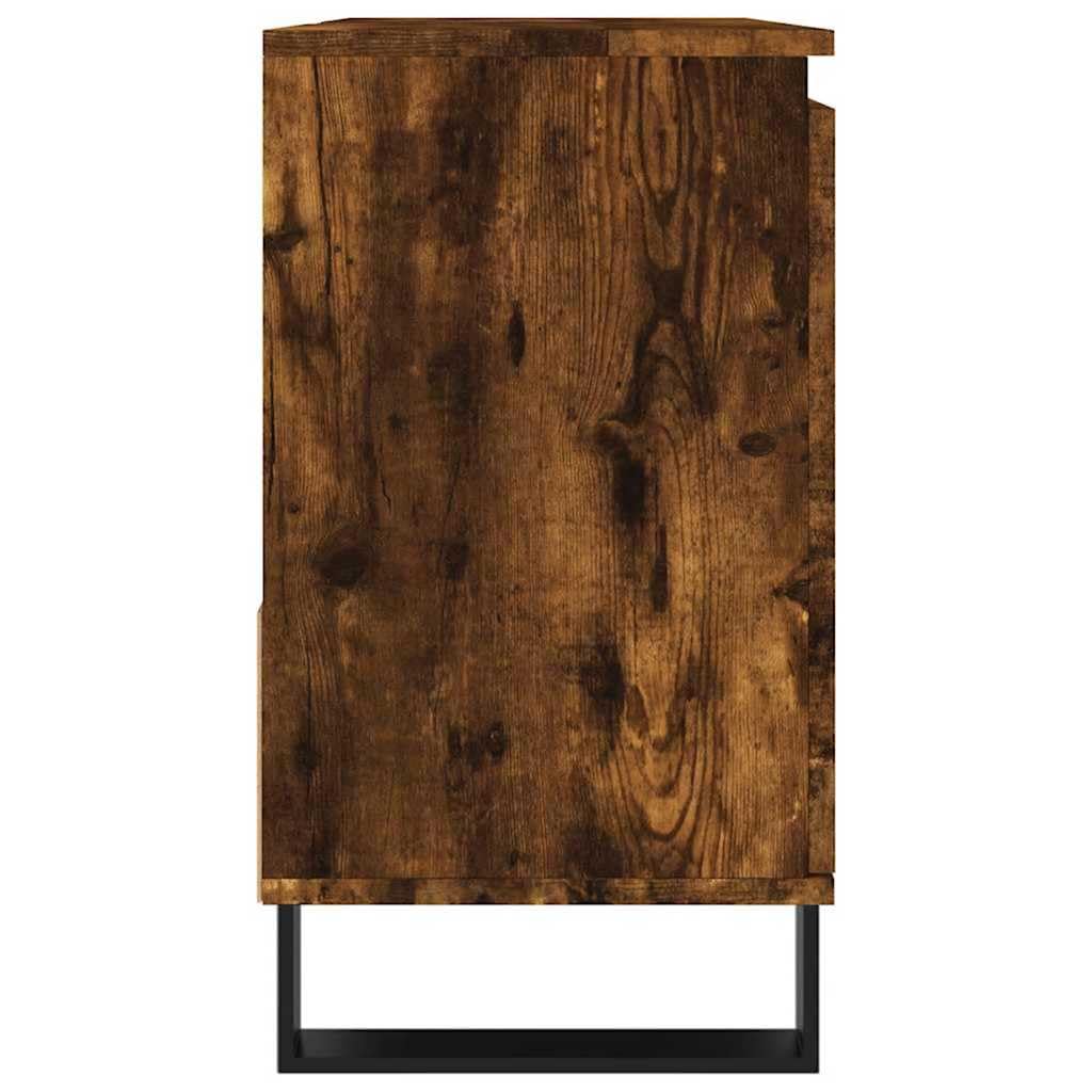 Szafka łazienkowa dąb wędzony, 65 x 33 x 60 cm, materiał drewnopochodny z żelaznymi nóżkami i elastycznym montażem na drzwiach zapewnia stylowe miejsce do przechowywania w łazience