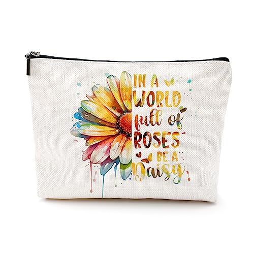 DJHUNG Watercolor Daisy Cosmetic Bag - Makeup Bag Pouch with Inspirational Daisy Decor - Perfect Gifts for Women: Best Girlfriend, Wife, BFF, Sister, Bestie, Bride, Daughter, Mom - Anniversary
