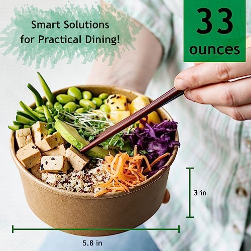 Galashield Disposable Bowls with Lid | Meal Prep Paper Bowls | To Go Salad Ramen Food Containers with Lids (33 oz - 25 Sets) by Galashield - Image 2
