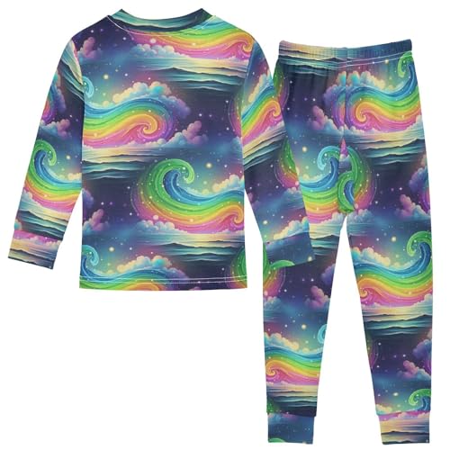 Pajama Sets Long Sleeve Rainbow Waves Ocean Soft Comfy Sleepwear 2 Piece PJS 3-8T3