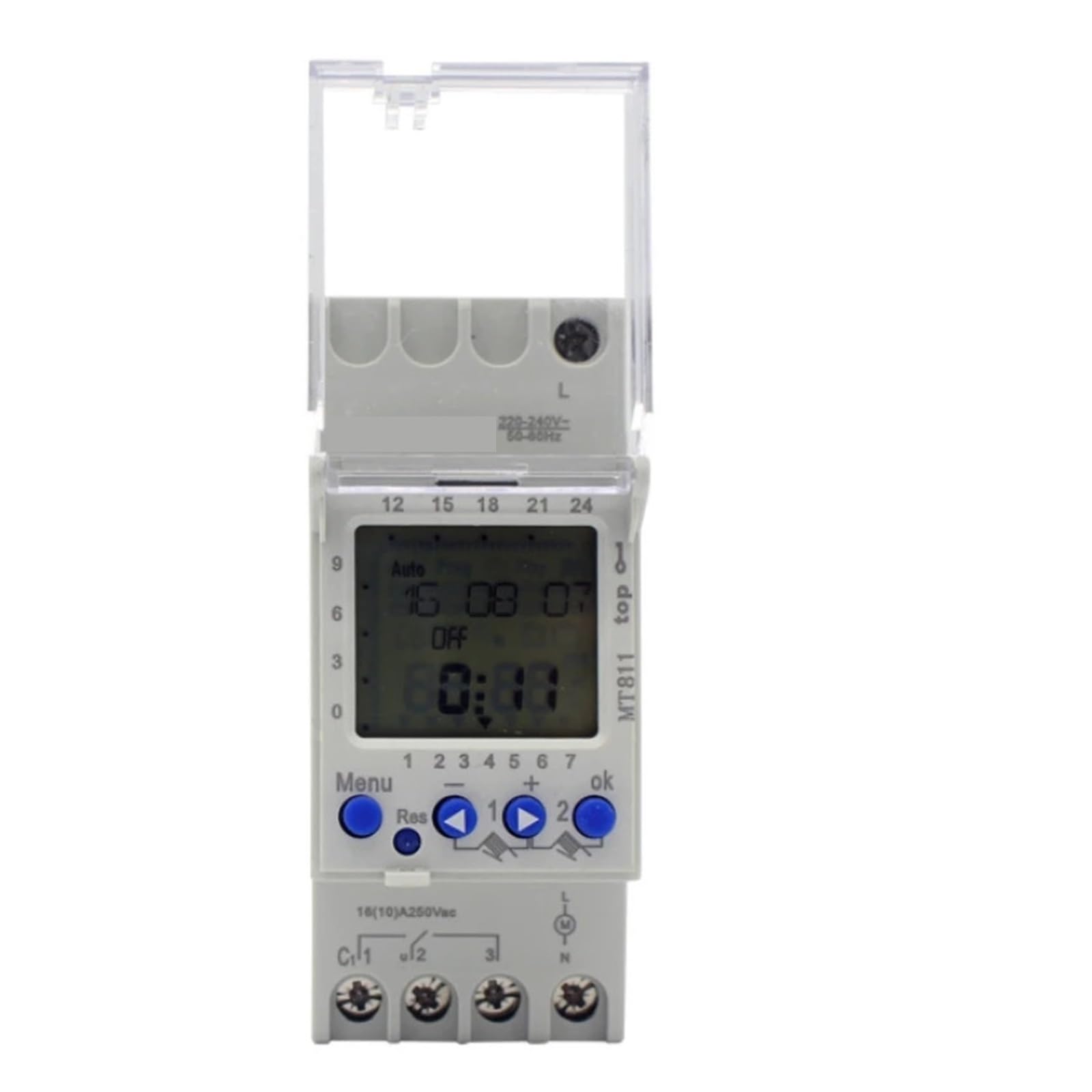 Interruttore Timer Meccanico Regolabile settimanale 24 Ore su Guida DIN LCD 240V 16A