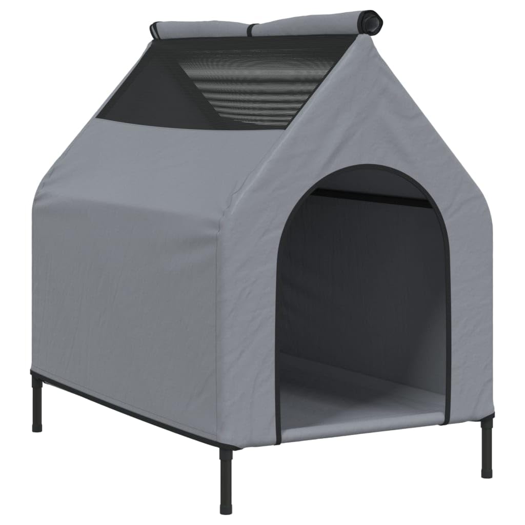 Hellgraue Hundehütte aus Oxford-Gewebe mit pulverbeschichtetem Stahlgestell, 110x75x107 cm, wetterfestes Outdoor-Zelt mit atmungsaktivem Dach, ideal als Rückzugsort und Schlafplatz im Garten