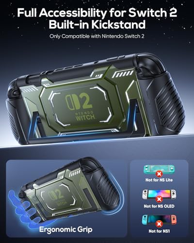 Image of FASTSNAIL Switch 2 Protective Case, Protective Cover with Dockable TPU Middle Frame, Detachable Ergonomic Non-Slip Grips for Joycon 2, Comfortable Handheld Shell Case for Switch 2 Accessories - Green