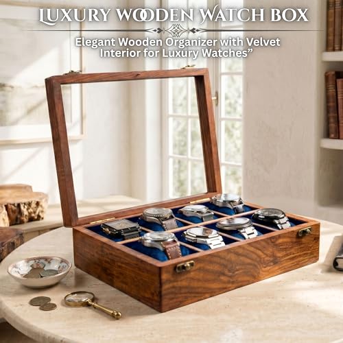 Image of Royal Craft Expertise Mens Watch Box,Watch Display Case,Indian Rosewood Watch Box Case Organizer For Men,Velvet Lining Glass Lid,Solid Gift For Him,Made For Special Occasions|Heavy And Solid Wood