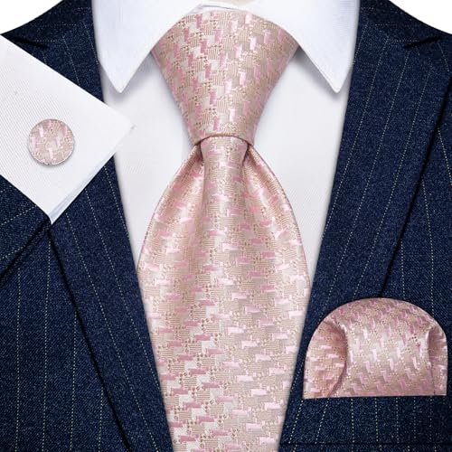 Image of YourTies Striped Ties for Men Classic Woven Silk Necktie with Handkerchief Cufflinks Set Formal Business Party Wedding