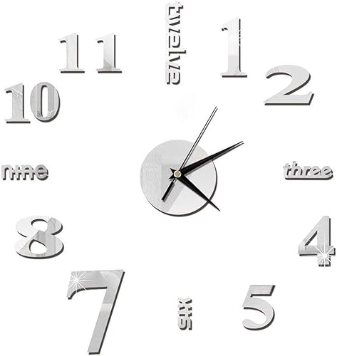 Gsdviyh36 - Reloj de pared con letras en 3D diseño de números modernos fácil de leer no es fácil de romper puntual color plateado
