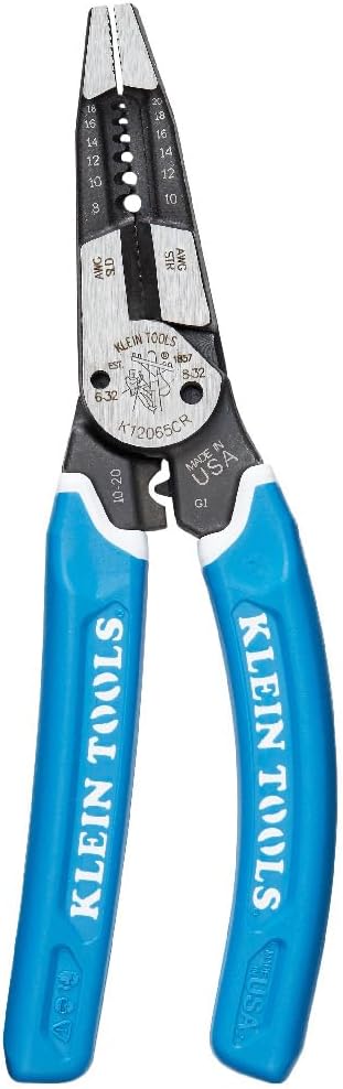 Klein Tools K12065CR Wire Stripper / Cutter / Crimper Tool, Made in USA, for Cutting, Stripping, Crimping, Twisting (8-18 AWG solid, 10-20 AWG stranded)