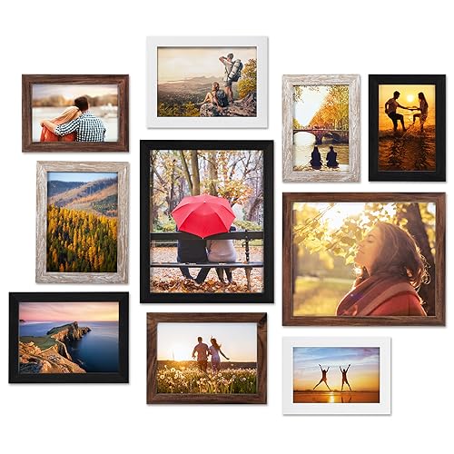Giftgarden 4 Couleurs de Cadres Photo pour Photos de Tailles Multiples, Cadre de Galerie Assortis Lot de 10, Quatre 10x15 cm, Quatre 13x18 cm, Deux 20x25 cm