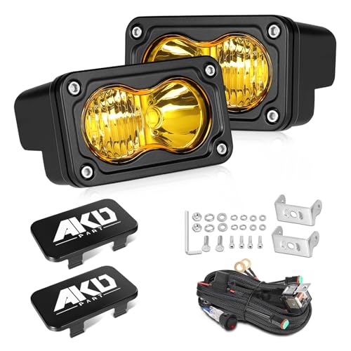 AKD Part Yellow LED Pods with Wiring Harness & Black Covers 3" 40W CREE LED Ditch Lights Spot Flood Combo Fog Lights Yellow Chase Head Light for Trucks Motorcycle SUV UTV ATV Dirt Bike