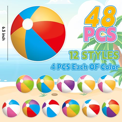 Image of 48Pcs Beach Ball Cutouts Summer Bulletin Board Decorations Colorful Beach Ball Paper Cut-Outs Pool Balls Theme Party Cutouts for Summer Party Home Office School Classroom Decor